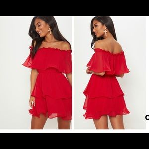 NWT Red Ruffle Tiered Dress - Off The Shoulder